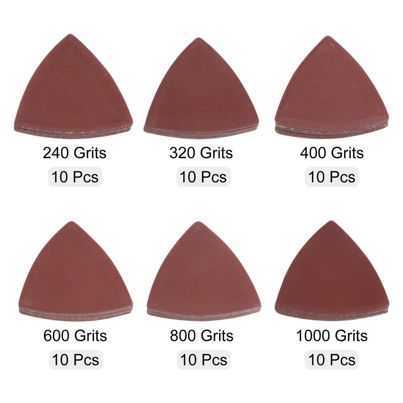 sourcing map 60pcs Triangular Hook & Loop Sandpapers 240/320/400/600/800/1000 Grits
