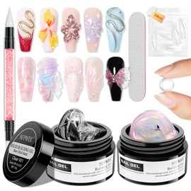 SUPWEE Clear & Aurora Pink Non-Stick Hand Hard Solid Builder Gel 3D Sculpting Gel for Nail Art Molding Nails for Extension Carving Beauty Charms for for Nail Art Home DIY Manicure