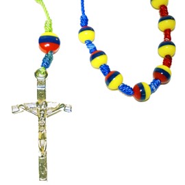 Typical Handmade Holy Rosary Colombia Ecuador Venezuela Tricolor Beads Centerpiece Sanctified Rosario Natural Jesus Cross (Tricolor Nylon)