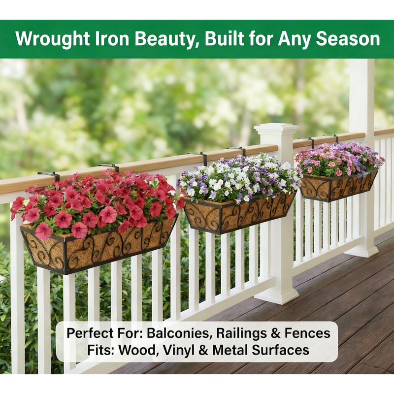 Y&M 30x7 Inch Black Outdoor Rectangular Window Box Planter -
