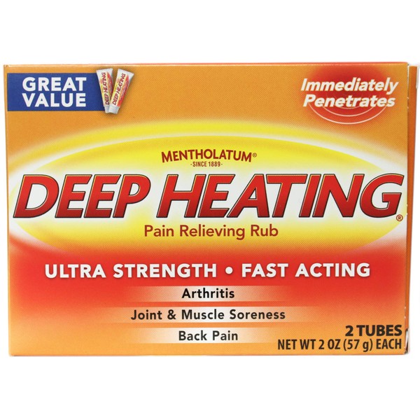 Mentholatum Deep Heating Pain Relieving Rub, 2 Tubes x 2oz. Each (Pack of 4)