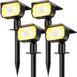 Solar Spot Lights Outdoor Motion Sensor with 3 Modes, [ 4 Pack/56 LED ] Solar Spotlights Outdoor Waterproof 2-in-1 Auto On/Off Landscape Lighting for Outside Yard Wall Garden Pathway, Warm White