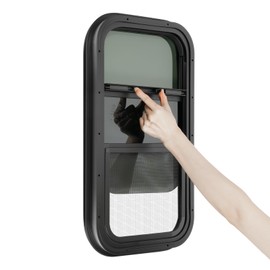 Jiabailie RV Window,Vertical RV Windows,12" W x 22" H Tinted Sliding RV Window with Trim Ring and Screws Set,Teardrop Replacement Trailer Window