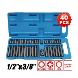 40 in 1 Spline& Hex& Torx Star Bit Socket Set 3/8 1/2''Diameter Long Short Reach Allen Key with Storage Box