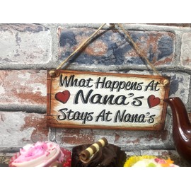 Gigglewick Gifts Birthday occasion Wooden Funny Sign Wall Plaque Shabbby Chic What Happens At Nana's Stays At Nana's