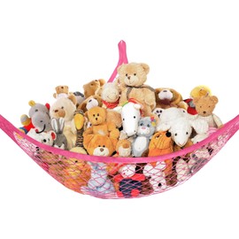 Lazebox Stuffed Animal Net Hammock for Plushie Toys, Stuffed Animal Hammock Corner for Kids' Room Decor, Ideas for Organizing Stuffy Collection, 1 Pack, Pink