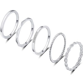 KAERUN 5 PCS 14K Gold Plated Gold Stacking Rings for Women Knuckle Rings Filled Fashion Plain Band Rings Thin Silver Comfort Fit Size 5 to 10