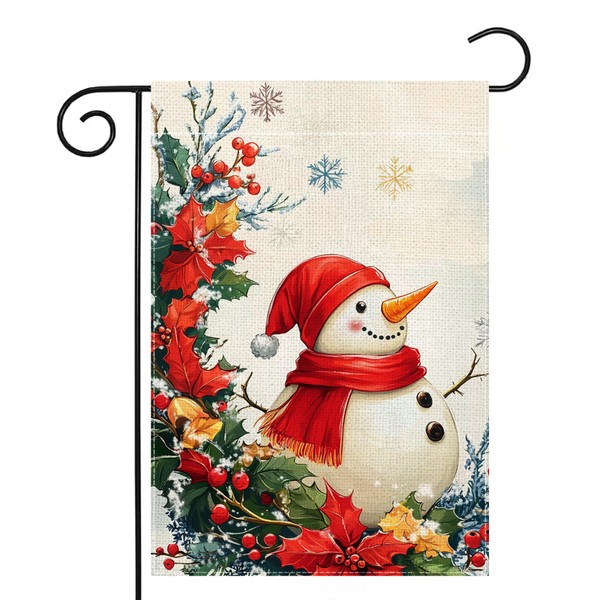 Winter Snowman Snowflake Garden Flag 12x18 Inch Double Sided Christmas
