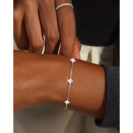 FUNEIA Dainty Silver Gold Bracelets for Women Trendy Non Tarnish 14K Gold Plated Waterproof Diamond Bracelets Cute Stackable Heart Butterfly Clover Cross Evil Eye Charm Bracelet Stack Jewelry Gifts