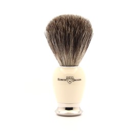 Edwin Jagger 81SB587 - Pennello da barba con setole di puro tasso, manico imitazione avorio, nodo ed estremità in nichel placcato