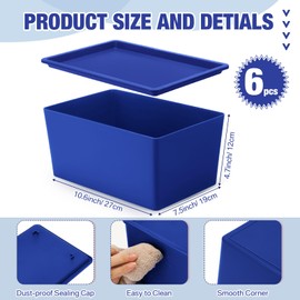 Menkxi 6 Pcs Storage Bins with Lids Small Plastic Storage Containers Stackable Storing Baskets Box Cute Organizer Bins for Organizing Shelves (Blue Series)