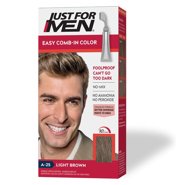 Just For Men Easy Comb-In Color, Hair Coloring for Men with Comb Applicator - Light Brown, A-25
