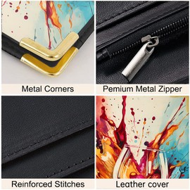 Graffitic Wine Cup Server Books for Waitress -Red Wine Splashing PU Leather Waiter Book Server Wallet with Zipper Pocket, Waitress Book&Waitstaff Organizer with Money Pocket Fit Server Apron (Red)