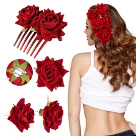 Pack of 4 Rose Flower Hair Pin Hair Clip Bridal Rose Brooch Wedding Flower Clips Women Rose Flower Hair Accessories