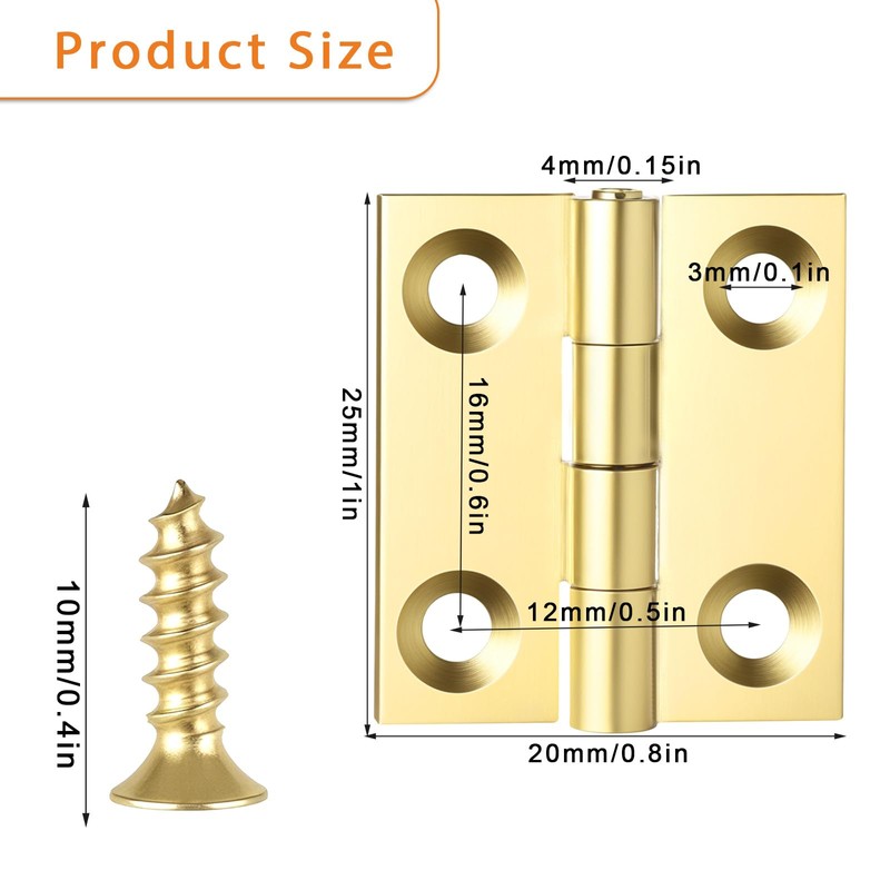 10 Sets Small Hinges with Screws Mini Solid Brass Hinges