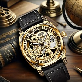 DAXIAOYU Personality Fashion Mechanical Watch Men's Fully Automatic Mechanical Watch Hollow Wrist Watch (Gold)