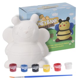 MIJOMA DIY Craft Fun Piggy Bank - Piggy Bank for Painting Yourself Made of Ceramic Plaster for Children and Adults - Includes Colours and Brushes (Bee)