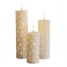 BAIRAYEN Flameless LED Flickering Fiber Optic Candles, 3Pack Warm Battery-Operated Fake Candles with Timer, 2”Diameter, 4.72/6.3/7.87 Inch Heights for Wedding, Centerpiece, Christmas, Halloween Decor