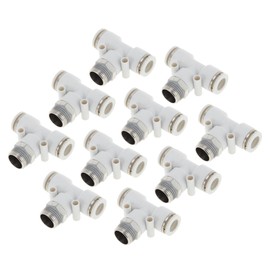HEROFFIX Push to Connect Air Fittings 3/8" t Type Air Line Quick Joint Plastic Metal 3/8"BSPT 10 Pcs White Silver Tone