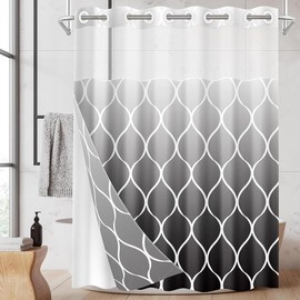 No Hook Ombre Black Shower Curtain with Snap in Fabric Liner Set, Modern Geometric Design Double Layers Waterproof Fabric with See Through Top Window Open Grommet Bath Curtain 71x74 Inch - Color: Ombre Green, size: 71×74inch