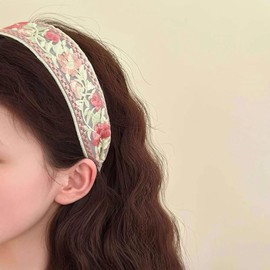 SLTXLNXH Embroidery Headband for Women - Handmade Wide Vintage Ethnic Style Hair Bands - Floral Embroidered Turban for Girls Hair Accessories