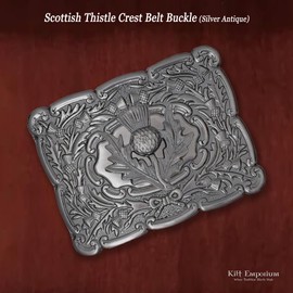 Kilt Emporium Piper Scottish Thistle Badge Kilt Belt Buckle for Men Traditional Highland Piper Accessory Rust-Free Solid Brass (Thistle-Piper-Silver-Antique)