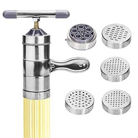 Manual Noodle Pasta Maker Spaghetti Kitchen Tool Stainless Steel Press Machine Press Machine Pasta Maker with 5 Noodle Mould Fruit Juicer Squeezer (18.5x14cm)