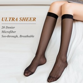 Telooco 4 Pairs Nylon Knee Stockings, Transparent Women's Knee Stockings, 20D Fine Knee Socks with Reinforced Toes, Elastic Soft Nylon Socks for Women and Girls (Black/Skin Colour), black