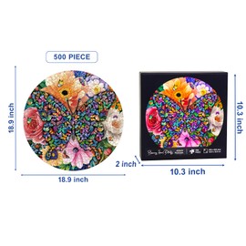 •Butterfly Jigsaw Puzzles, Floral Butterfly Puzzles for Adults and Kids, 500 Pieces Round Shape Butterfly in Blooming Floral Jigsaw Puzzles, Great for Home Decor, Gift for Friends and Family