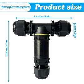 PRITOK Waterproof cable connector: T-shaped 3-way waterproof cable connector, 3-pin connection sleeve, earth cable junction box, garden cable sleeve (M25)