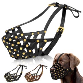 OOPSDOGGY Labrador Dog Muzzle for Large Dogs - Leather Breathable Secure Basket Muzzle for Large Breeds Retriever Prevents Biting No Chewing Adjustable (Black, Size 6 - Labrador Retriever)