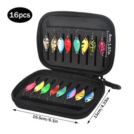 Emperoch 16 Pcs Fishing Spoon Lures Kit, Colorful Hard Metal Fishing Lures Baits Tackle with Single Hook, Trolling Spoon Lures with Portable Bag for Pike Char Perch Trout Salmon Walleye Bass Crappie
