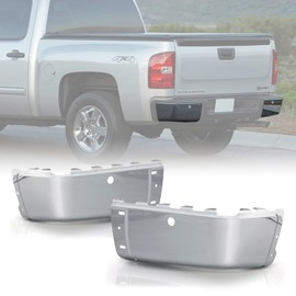 AKKON - Fits 2007-2013 Chevy Silverado GMC Sierra 1500 2500HD 3500HD Chrome Steel w/Sensor Hole Rear Bumper End Cap Pair LH+RH