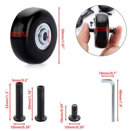 Sumnacon Set of 4 Silent Wheels, Replacement Tire Kit, Caster Replacement, Wheels, Suitcase, Carrier, Shopping Cart, Carry Box, Etc., Caster Replacement, 2.0 inches (50 mm), Black Axle (Set of 4)
