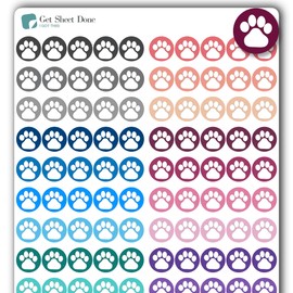 Paw Pet Planner Stickers / 110 Dot Vinyl Stickers (1/3”) / Dog Cat Care Medication Groom Reminder/Essential Productivity Life Planner/Bullet Bujo Journal/Todo Appointments (One Sheet)