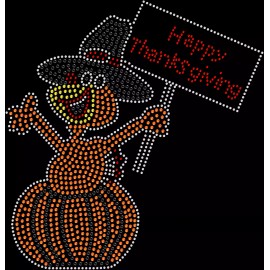 Rhinestone Bling Sparkle Iron On Transfer DIY Thanksgiving Turkey Pumpkin