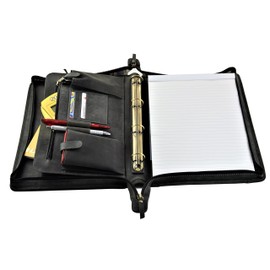 MENZO Leather Writing Case, Document Folder, Genuine Buffalo Leather Folder, Writing Case, Business Folder, Messenger Bag, Folder for Ring Inserts, Conference Folder, Leather Folder, black, Writing