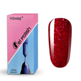 Vishine Gelpolish Lacquer Shiny Color Soak Off UV LED Gel Nail Polish Professional Manicure Glitter Red(1550)
