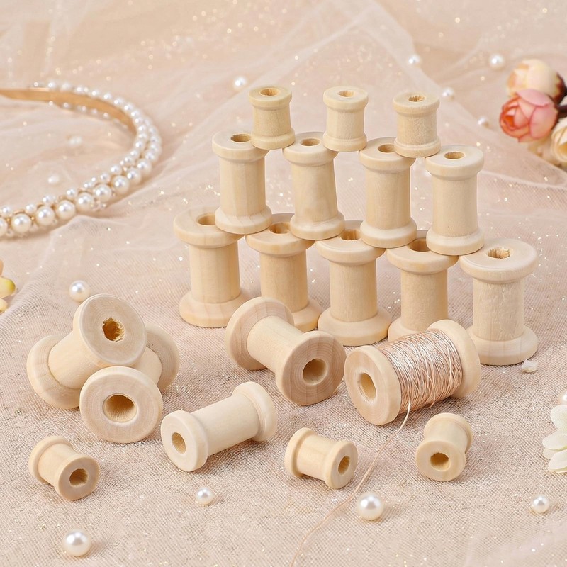 30 PCS Wooden Spools of Crafts, Empty Natural Wood Thread