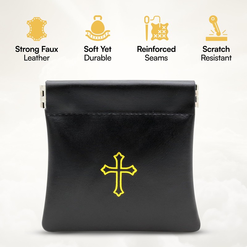 Squeeze-Top Faux Leather Rosary Pouch - Compact White Case for