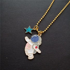 Astronaut Pendant Necklace witch Star Cute Statement Jewelry for Man Woman Gold Color