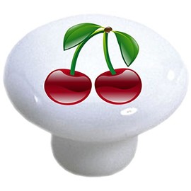 Shiny Cherries Fruit Ceramic Cabinet Drawer Pulls Knobs (Set of 4 Knobs)