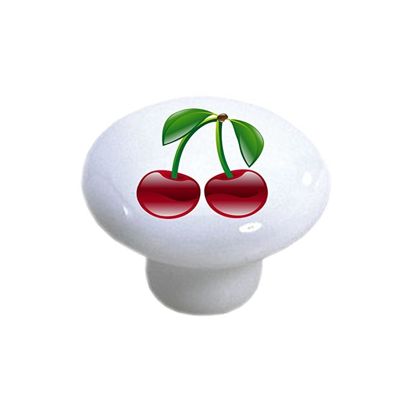 Shiny Cherries Fruit Ceramic Cabinet Drawer Pulls Knobs (Set of