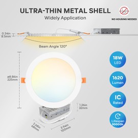 LVWIT 6 Pack 8 Ince LED Recessed Light, 18W 5CCT Ultra-Thin Dimmable Can Lights with Junction Box, High Brightness Canless Wafer Downlight for Kitchen Hallway Dining Room