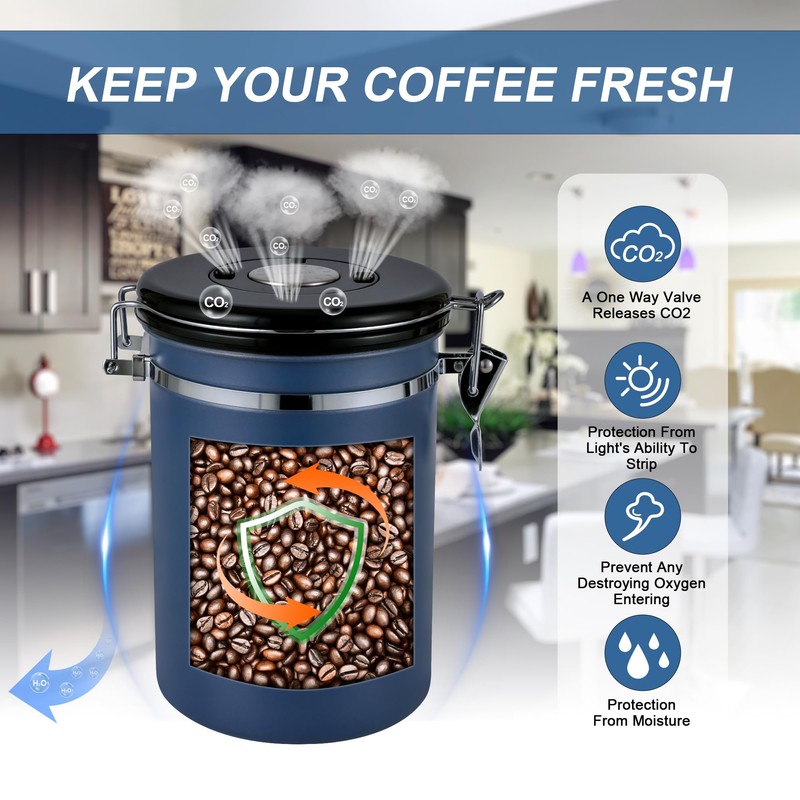 1800ML Airtight Coffee Canister with Date Tracker&Transparent Window, 22.8OZ Coffe
