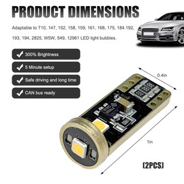 MUQIDA 2PCS 194 LED Bulbs, Canbus Error Free T10 W5W 2825 168 Car Interior License Plate Light, 6000K 300LM Super Bright LED Replacement Bulbs for Dome Map Trunk Cargo Lights (White)