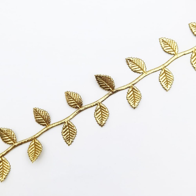 INSPIRELLE 60 Foot Gold Leaf Ribbon Artificial Double-Faced Gold Leaves