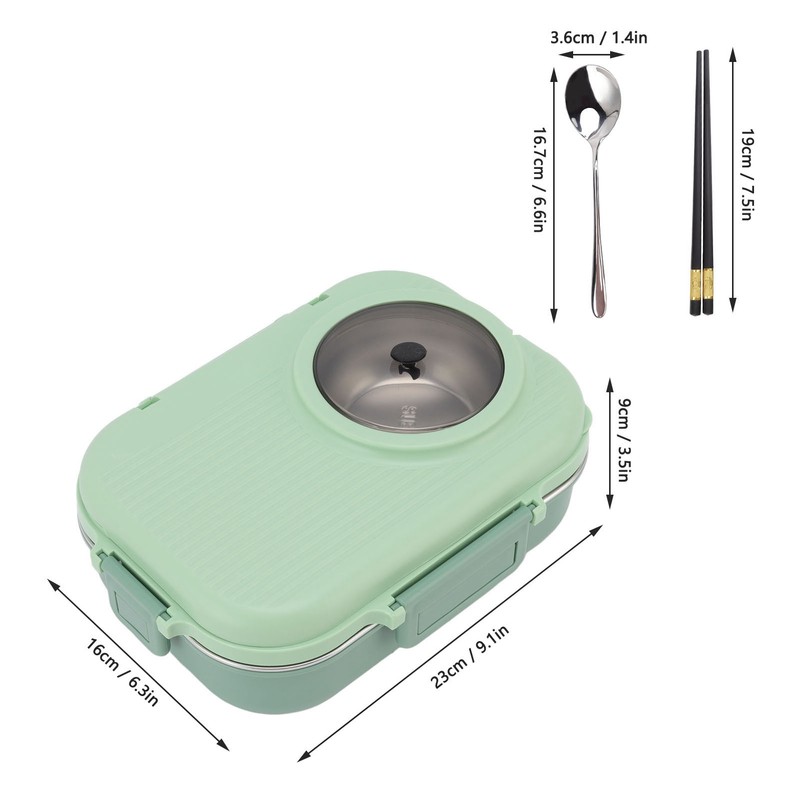 Thermal Lunch Box 1100ml Double Layer 3 Grid Design 304