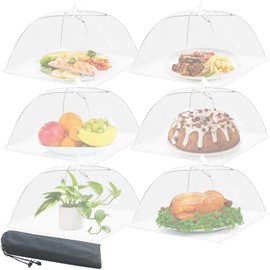 Mesh Food Covers for Outdoors - Upgraded 6 Pack Large 17x17 in Outdoor Party Food Cover Tent Collapsible Picnic Nets Umbrella Screen Pop Up Food Dome for Outside (White)