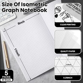 Ctosree 5 Pcs Isometric Graph Paper Notebook 8.5" x 11" Graph Paper 200 Sheets in Total Isometric Grid Drawing Pads Suitable for Engineering Industrial Architectural Art 3D Design Interior Design